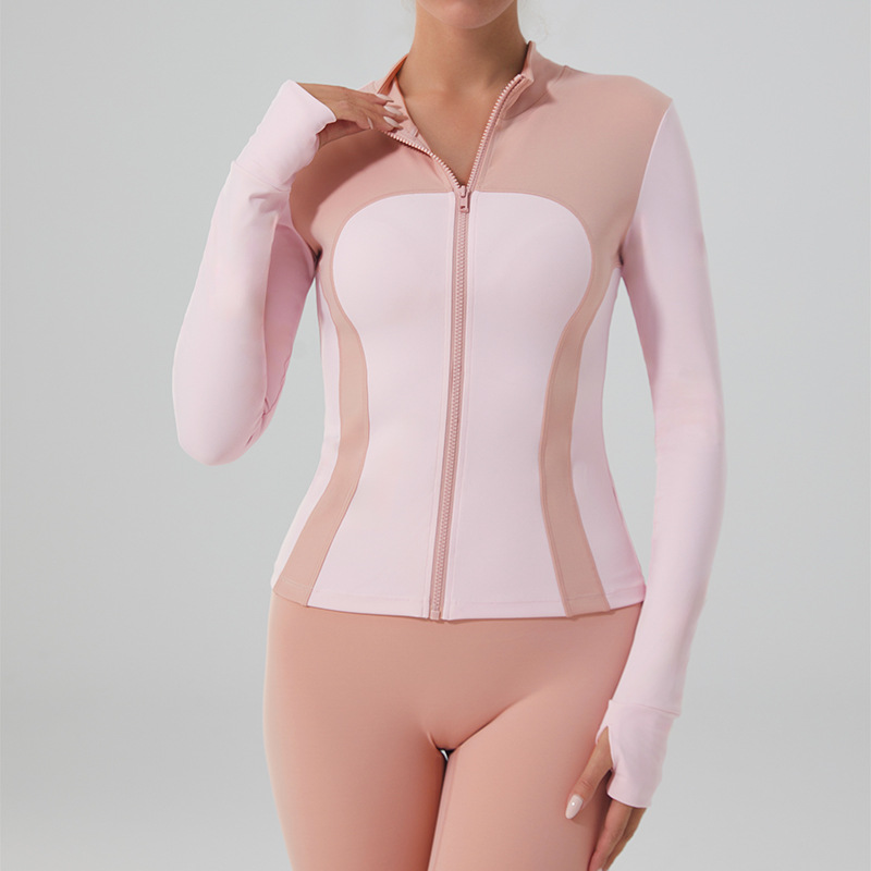 New cross-border fitness wear, slimming yoga jacket, sports jacket, women's yoga top, long-sleeved top with stand-up collar and zipper