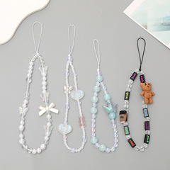 Yi Lian's new beaded mobile phone chain cartoon bear crown love mobile phone lanyard anti-fall and anti-lost hand rope gift for women