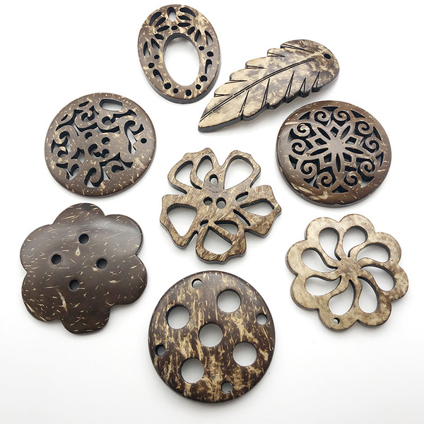 Retro buttons Alien wooden buckle handmade DIY wild clothing…