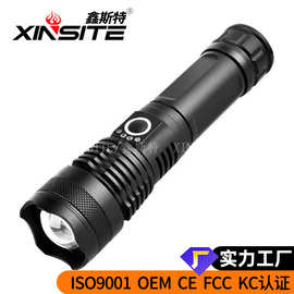 XHP50新款跨境伸缩手电筒铝合金 强光手电筒电量显示USB充电P50