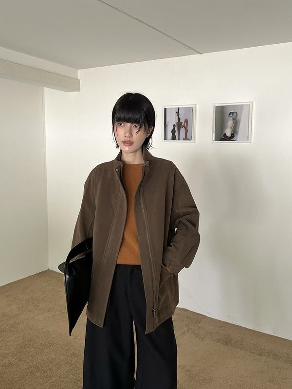 MMC DITION鹿皮绒外套女冬季新款高级感正肩立领宽松工装短款夹克|undefined