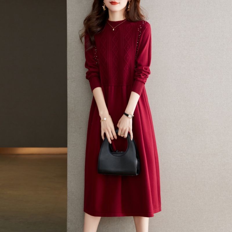 Mid-Length Loose Knitted Cardigan Dress Autumn and Winter Slimming Bottoming over the Knee New Sweater Plus Size Women's Thick