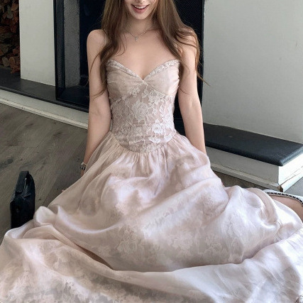 2026 New Model Embossed Lace'Rose Lace Jacquard' Waist-Cinching Slimming A-Line Strap Dress for Women 2026 New Model Embossed Lace'Rose Lace Jacquard' Waist-Cinching Slimming A-Line Strap Dress for Women