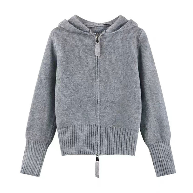 [퍼플스타] 24 가을 · 겨울 포시즌 그린 제인 코리안 그레이 니트 후드여성 루즈아웃 스웨터 쇼트오픈