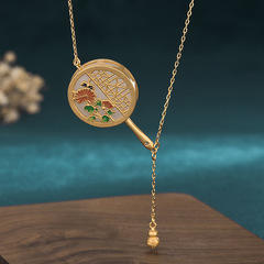 Chinese-style cheongsam ancient Hanfu hair accessory enamel-painted court-style imitation Hetian jade vintage fan earring necklace for women