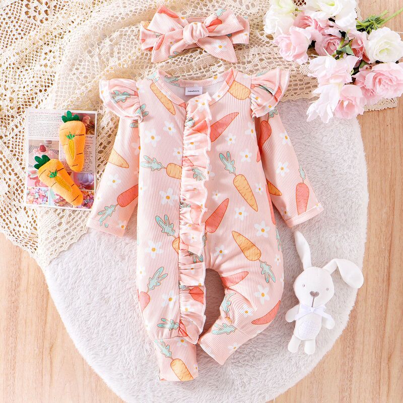 Foreign trade European and American female baby cute radish pattern long sleeve jumpsuit