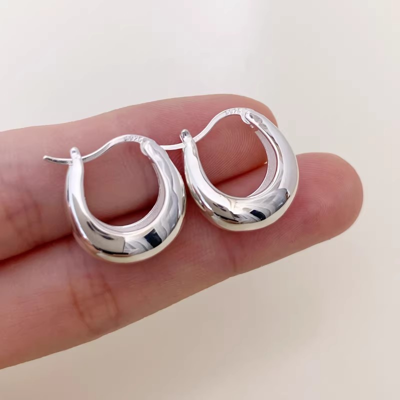 Crescent Geometric Earrings-Silver [About 3.92g]