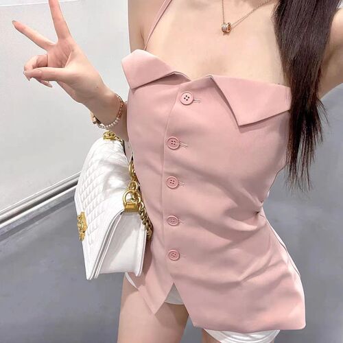 2024 New Fashion Black Suit for Women, Off-the-Shoulder, Summer Slimming, Revealing Back, Wearable, Hot Girl, High-end, Corset Style