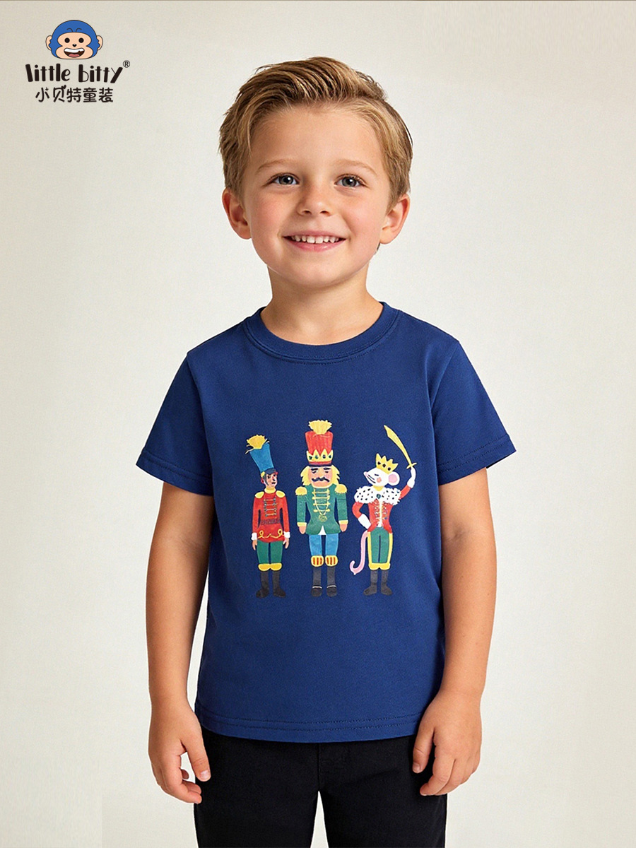 European and American Cross-Border Supply 26 Years Spring/Summer Children's Short-Sleeve T-Shirt Cartoon King Round Neck Printed Boys' In-Stock Children's Clothing