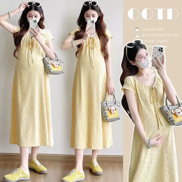 French-Style Maternity Summer Dress 2026 New Trendy Dress for Pregnant Moms, Conceals Belly, Makes You Look Slimmer, Summer Maternity Dress