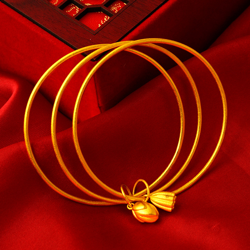 Arenas oro multi-Círculo pulsera sandblasting monedero esmerilado Lotus colgante tres anillo chapado en oro multi-alambre anillo al por mayor