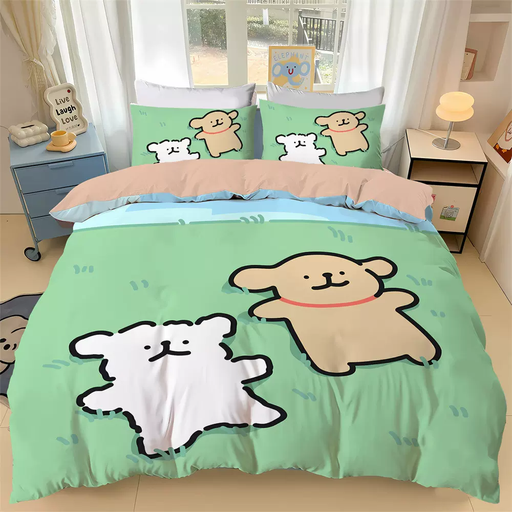 线条小狗A类四件套床上用品可定制学生三件套卡通被套一件代发