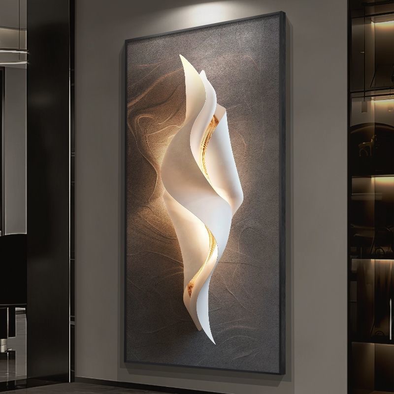 Pintura decorativa de entrada de lujo ligero y de alto nivel, pintura mural simple y moderna al final del pasillo con pintura colgante de lámpara image 3