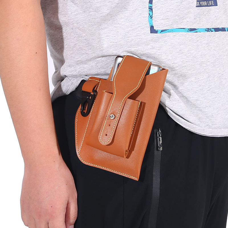 New cross-border fashion men's mobile phone bag wearing belt hanging key waist bag PU leather cigarette bag manufacturer wholesale