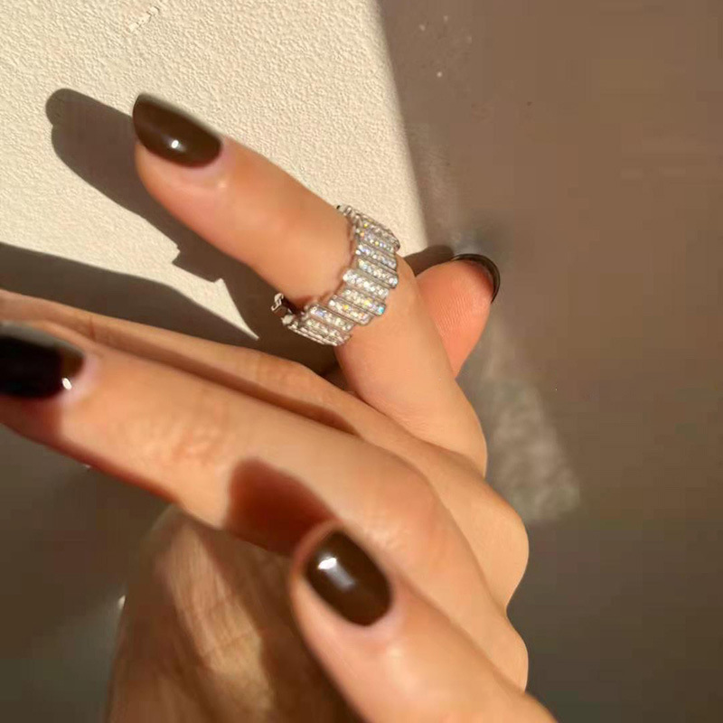 S Ring aus reinem Silber mit versetztem Zirkonia, Nischen-Mode-Temperament, vielseitig einsetzbar, verstellbare Öffnung, leichter Luxus für Frauen,_voghion.com