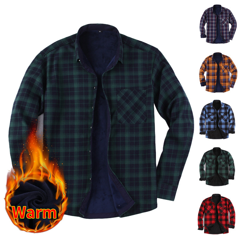 Autumn and Winter New Foreign Trade Style Fleece-Lined Thickened Casual Warm Shirt for Men, Long-Sleeve Large Size Flannel Turn-Down Collar Autumn Wear for Men Autumn and Winter New Foreign Trade Style Fleece-Lined Thickened Casual Warm Shirt for Men, Long-Sleeve Large Size Flannel Turn-Down Collar Autumn Wear for Men