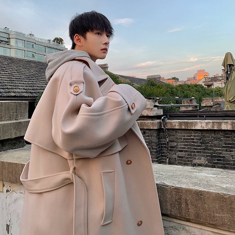 British retro trench coat men's mid-length winter American coat high-grade Ruan handsome 2023 New woolen coat