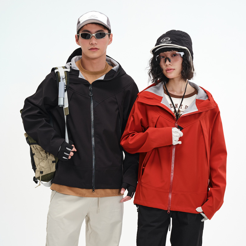 Women's Mountain-Style Single-Layer Softshell Jacket, Outdoor Spring and Autumn Waterproof Couple's Jacket, Softshell Hooded Top Coat Women's Mountain-Style Single-Layer Softshell Jacket, Outdoor Spring and Autumn Waterproof Couple's Jacket, Softshell Hooded Top Coat