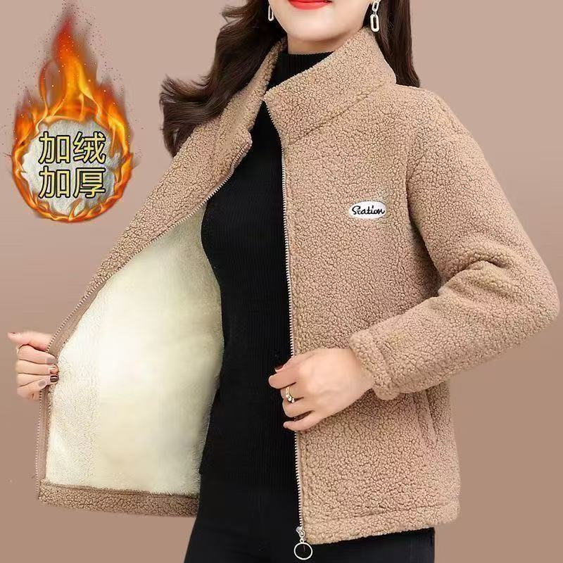 新款冬季加绒加厚棉衣女宽松大码中年妈妈外套休闲颗粒绒保暖上衣|undefined