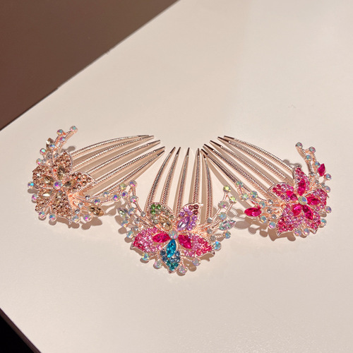 Korean style alloy rhinestone hair comb, elegant women's antique-style high-end hair comb, hairpin hairpin accessories
