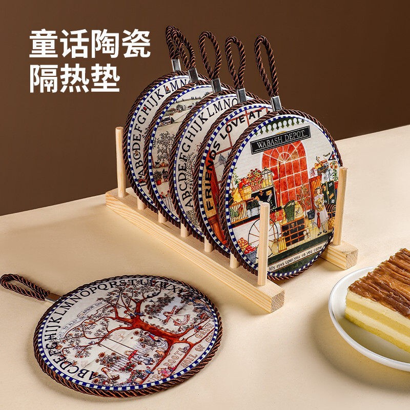 Ceramic Insulation Mat for Home Use, High Temperature Resistant Insulation Cork Mat, Non-Slip Mat, Retro European Style Coaster, Placemat, Dining Table Mat