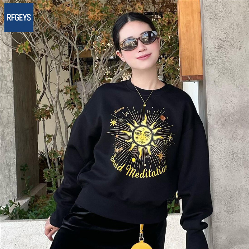 American Spring and Autum Round Neck Sweatshirt Thin Women's New Sweet Loose Trendy Brand Hoodless Jacket Loose Top