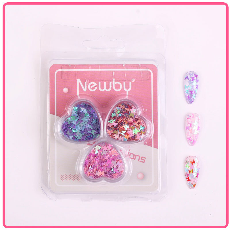 Arte de uñas Aurora mariposa lentejuelas irregulares láser corazón lentejuelas brillo de uñas color mágico accesorios de joyería en caja