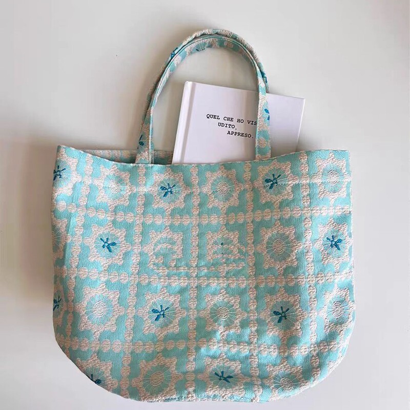 Ouonromn Original Japanese Ice Blue Jacquard Bucket Handbag Vegetable Basket Tote Bag Cloth Handbag Ouonromn Original Japanese Ice Blue Jacquard Bucket Handbag Vegetable Basket Tote Bag Cloth Handbag
