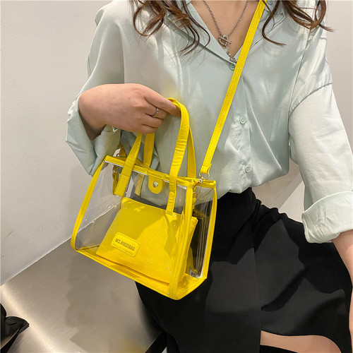 European and American large-capacity fashionable transparent handbag jelly beach bag letter women's bag mother-in-law bag shoulder tote bag