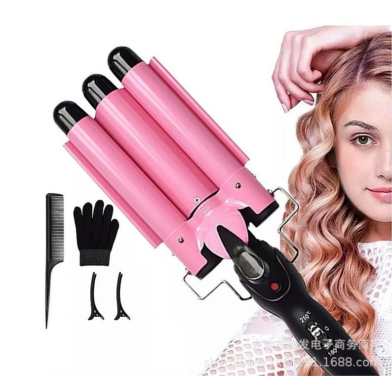 Rizador de pelo estilo coreano, rizador de tres barras, rizos grandes, ondas de agua, plancha eléctrica de tres tubos, venta directa de fábrica, dispositivo para permanente de cabello image 29