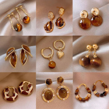 纯银针虎眼石耳环女2025秋冬新款爆款高级感耳钉气质百搭耳饰配饰