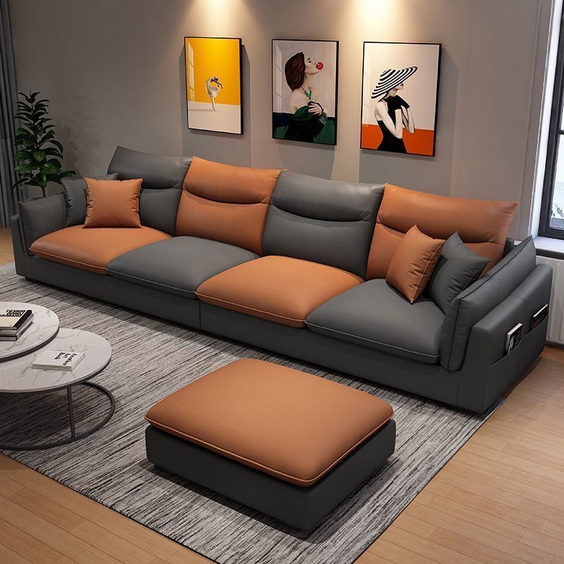 New Italian-Style Minimalist Luxury Tech Fabric Sofa with Cat Paw Leather, Small Apartment Modular Color Combination