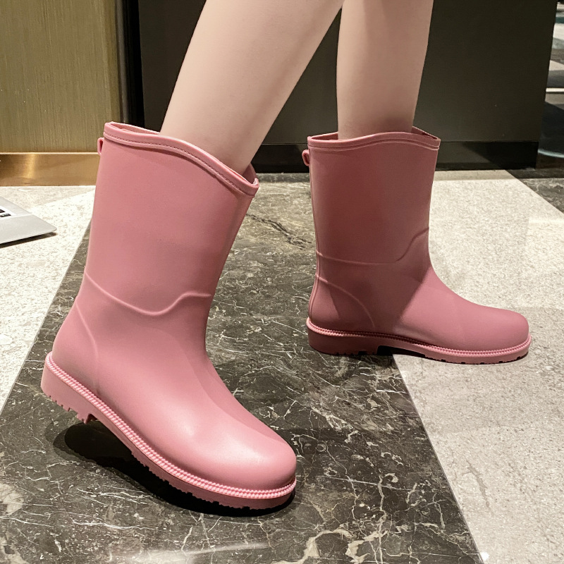雨鞋女四季日系时尚中筒雨靴女一体防水防滑水鞋加绒保暖高筒胶鞋