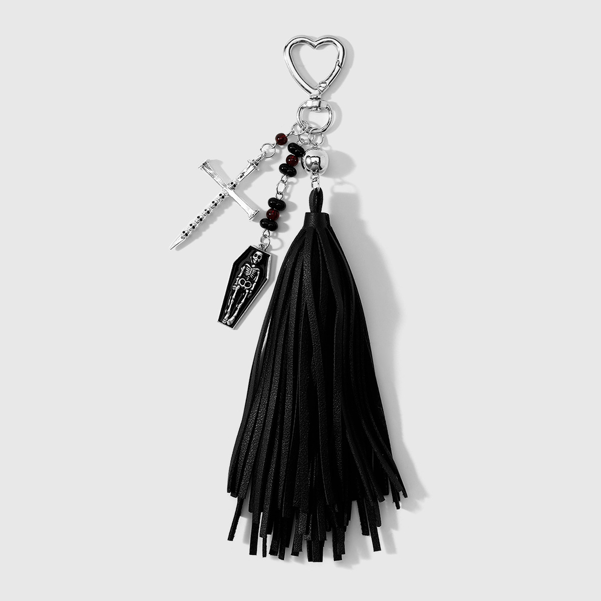 y2k punk oscuro viento multicolor cuero bordilla ataúd esqueleto cruz cuentas DIY llavero bolso colgante