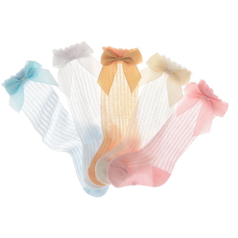 Calcetines ultrafinos de algodón para niños con lazo, calcetines largos y finos de verano para bebés, calcetines finos de verano para bebés, algodón puro A.