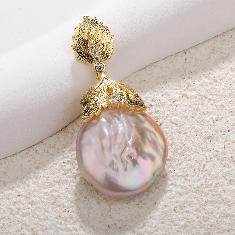 7g Weight Pearl, Zircon Inlay Material Charms, Jewelry Accessories Classification 1 Piece Quantity Freshwater Pearl, Copper Material Sector, Leaves Pattern Plating, Inlay Design Simple Style Style 1 Piece Freshwater Pearl Copper Pearl Zircon Sector Leaves 1