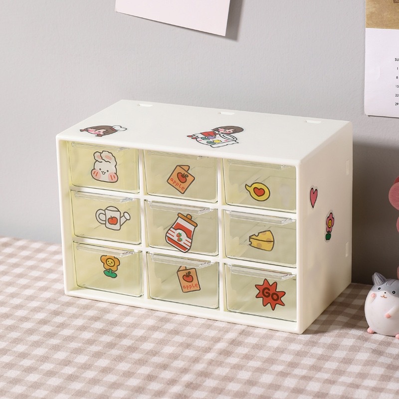 Chica Corazón en jiugongge cajón a prueba de polvo caja de almacenamiento papelería joyería jiugongge cosméticos almacenamiento estudiante