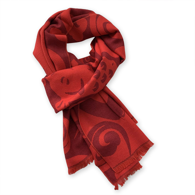 Bufandas de punto evento de reunión anual logotipo jacquard bordado regalo de la vida año bufandas rojas chinas cuello de punto chal