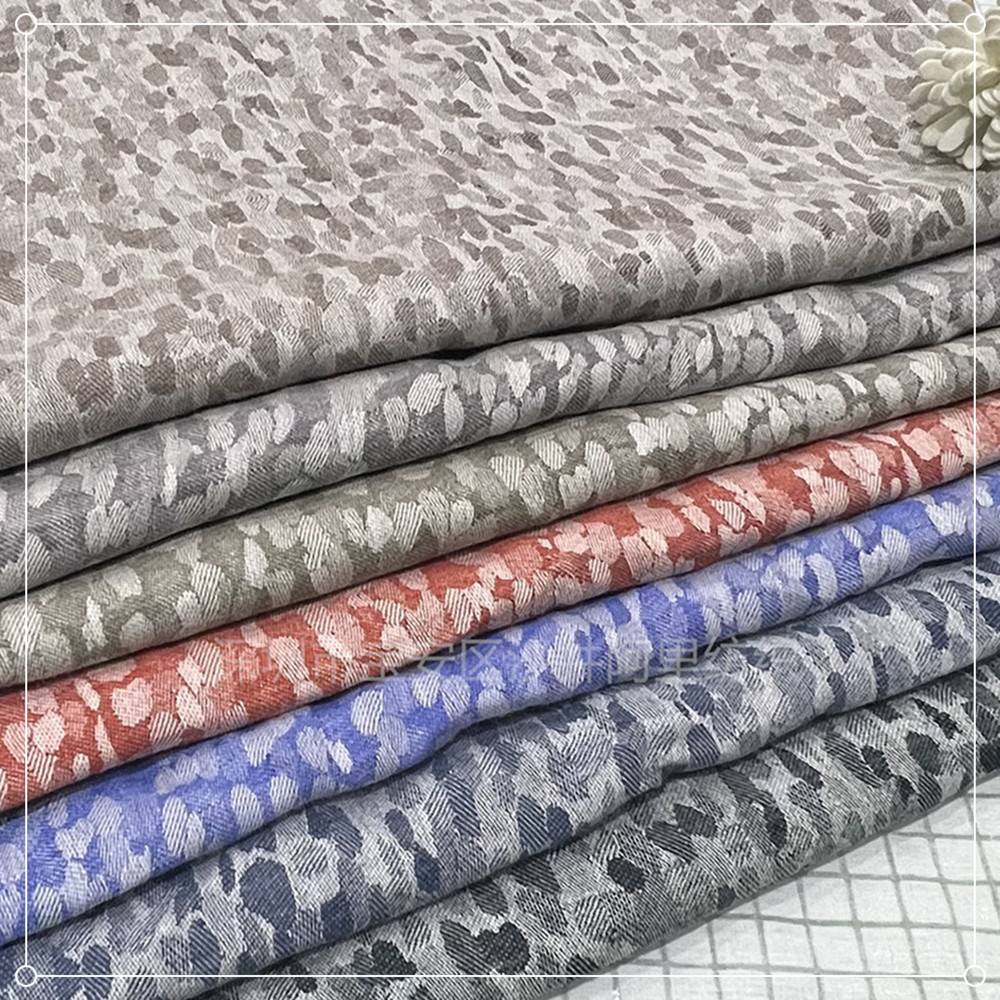 新款亚麻棉提花色织面料 麻棉豹纹 春夏时装连衣裙上衣女装面料