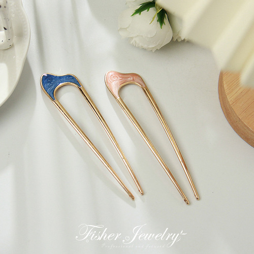 Elegant European and American-Style Retro Alloy Oil-Drop Hairpins in U-Shaped Design for Perfect Buns—Perfect for Simple, Instagram-Worthy Updos
