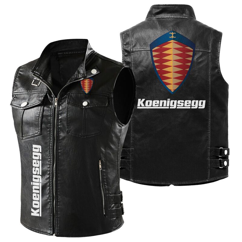 2023 spring and summer new PU leather vest buckle you Saige car logo leather clothing European and American plus size motorcycle multi-pocket vest