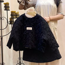 韩国童装女童秋冬2024新款洋气儿童宽松菱格夹棉外套半身裙两件套