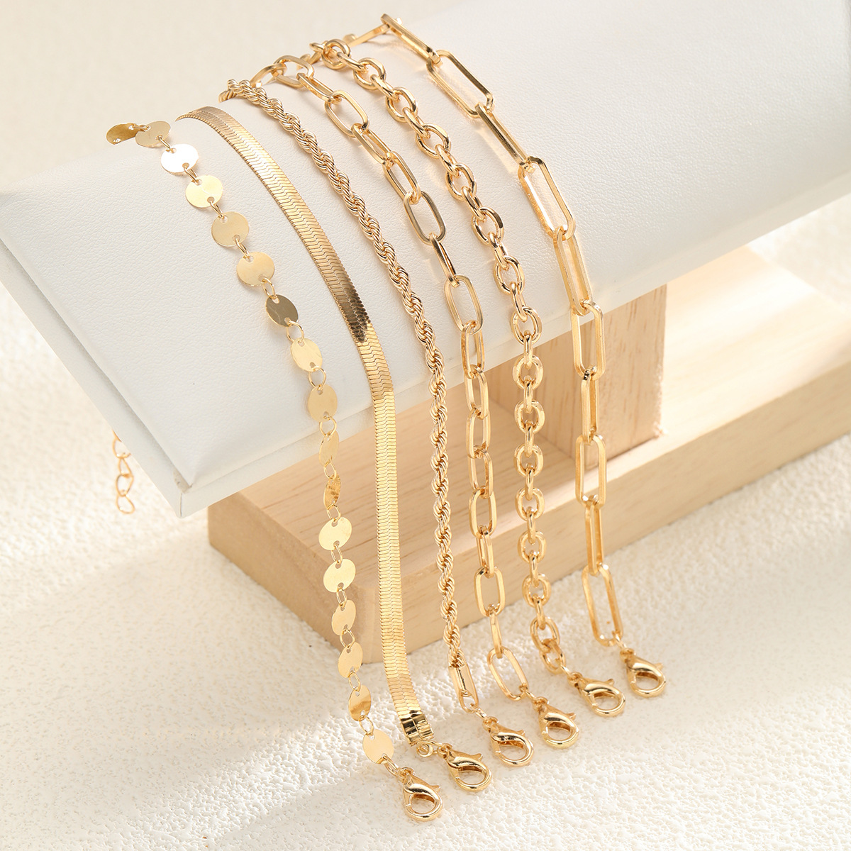 fashion gold disc chain bracelet 6-piece set men's and women's personality trend snake bone bracelet suit_voghion.com