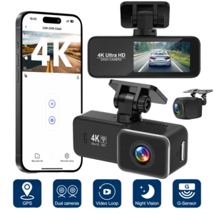 Avtomobil Wifi Videoqeydedicisi 4K HD Gecə Görüşü Geniş Bucaq DVR İkili Lens GPS