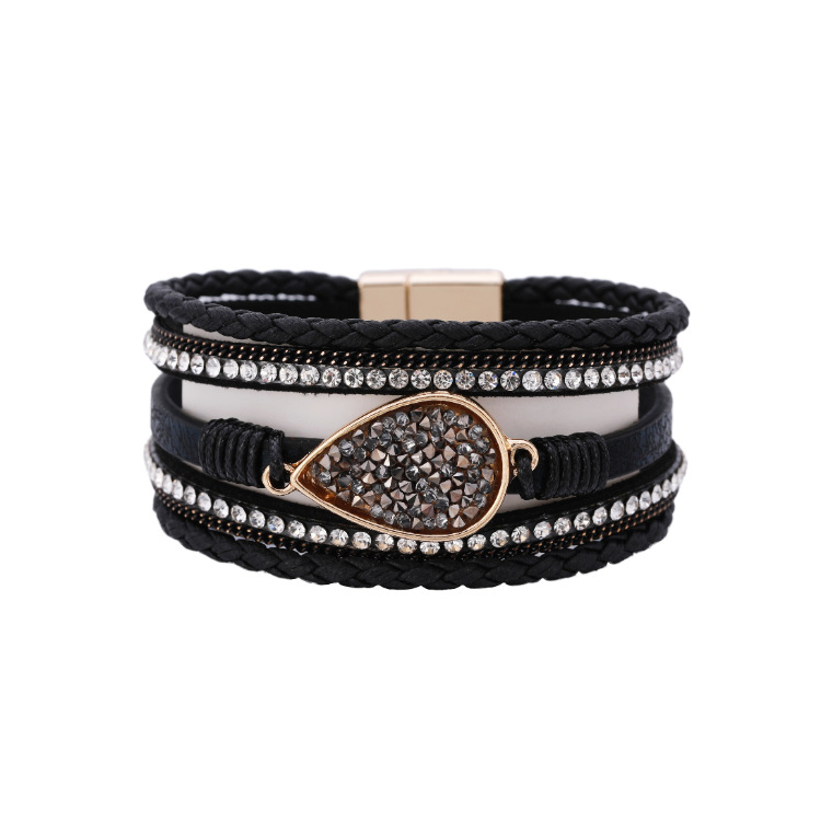 Bohemian Water Drop Diamond Multi-layer Magnetic Buckle Leather Bracelet display picture 22