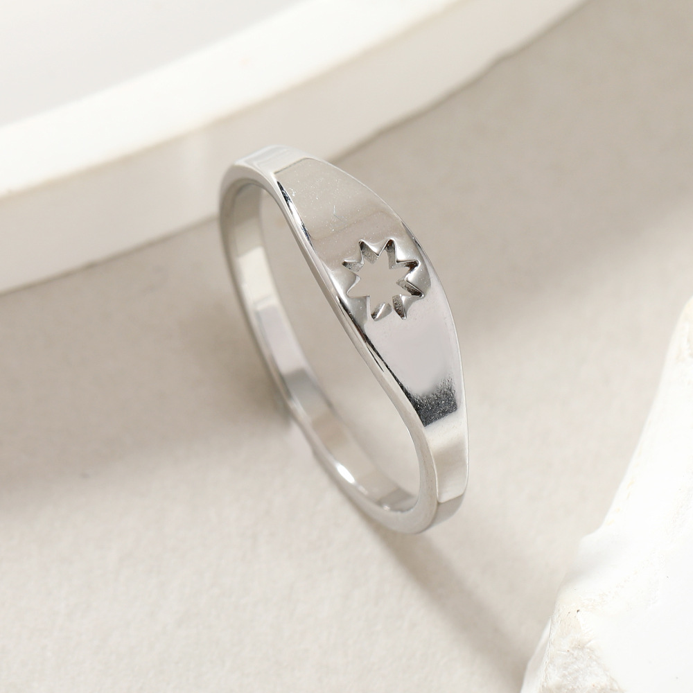 Europa y América nueva moda simple anillo no-desvanecimiento creativo corte hueco estrella de seis puntas de acero inoxidable anillo joyería fábrica image 6