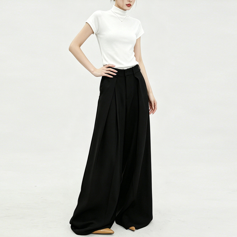 Black Women's Suit Pants, Summer Thin Style, 2026 New Model, Loose Fit, Slimming, Drapey, Floor-Length Wide-Leg Pants for Women Black Women's Suit Pants, Summer Thin Style, 2026 New Model, Loose Fit, Slimming, Drapey, Floor-Length Wide-Leg Pants for Women