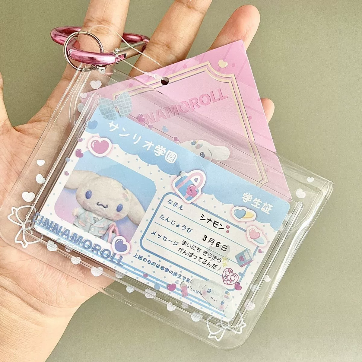 Sanrio, card holder PVC, transparent storage system, backpack accessory, 3 inch