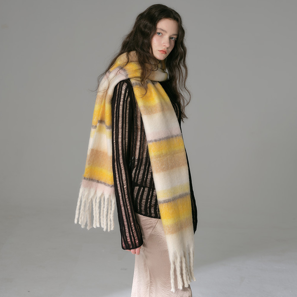 Imitation Cashmere Fringe Scarf For Women Soft Winter Shawl Bib_voghion.com