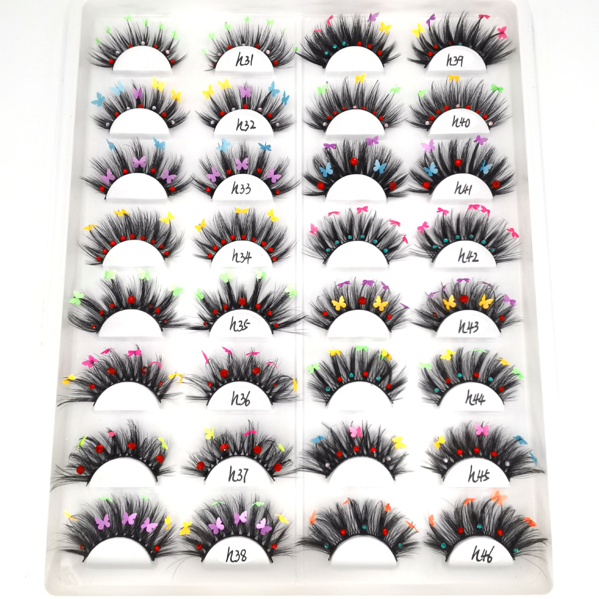 Festival de Navidad transfronterizo Venta caliente pestañas postizas color fluorescente mariposa diamante lentejuelas pestañas 3D maquillaje de escenario europeo y americano